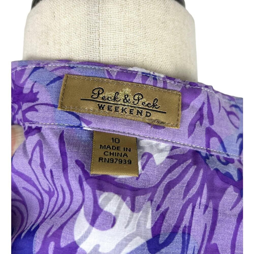 Peck & Peck Weekend Purples & White Button Shirt Sheer Size 10 EUC - Picture 2 of 5